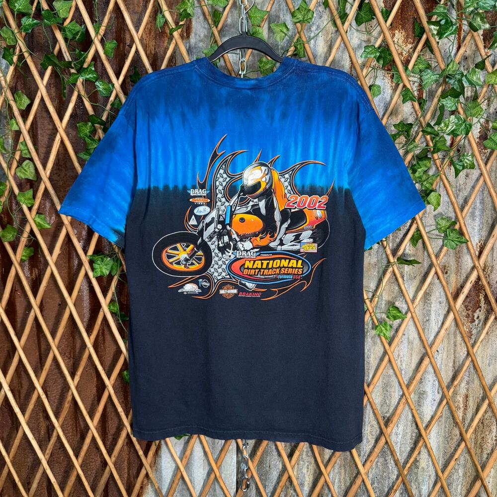 Vintage Y2K drag race motorcycle tie dye biker 2000s t-shirt